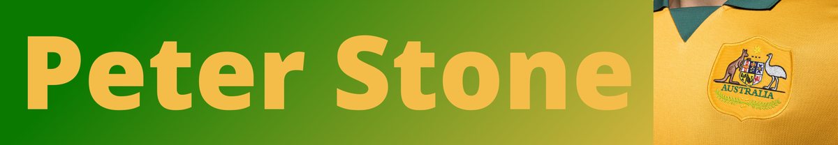 Peter Stone name banner in green and gold with the Socceroos crest