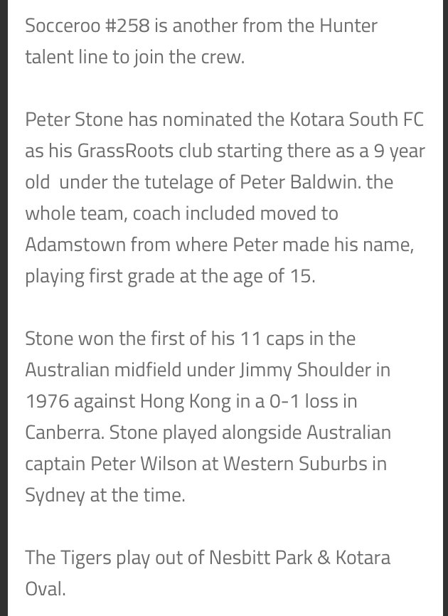 Socceroo number 258 history notes about Peter Stone